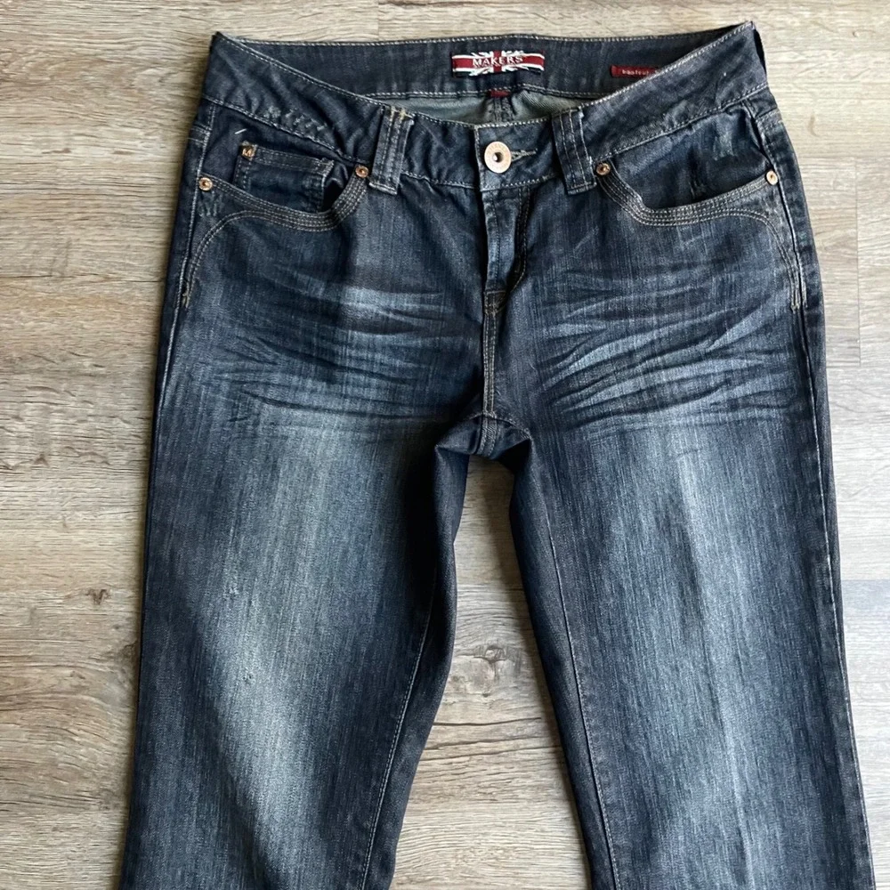Makers Payton Bootcut Jeans‎ Womens 27 Dark Wash Distressed Low Rise Y2K Grunge